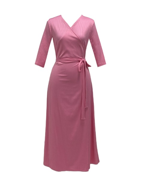[100~132cm맞춤] Silky pleats jersey wrap dress - bubbly pink