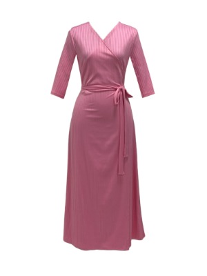[기장맞춤] Silky pleats jersey wrap dress - bubbly pink